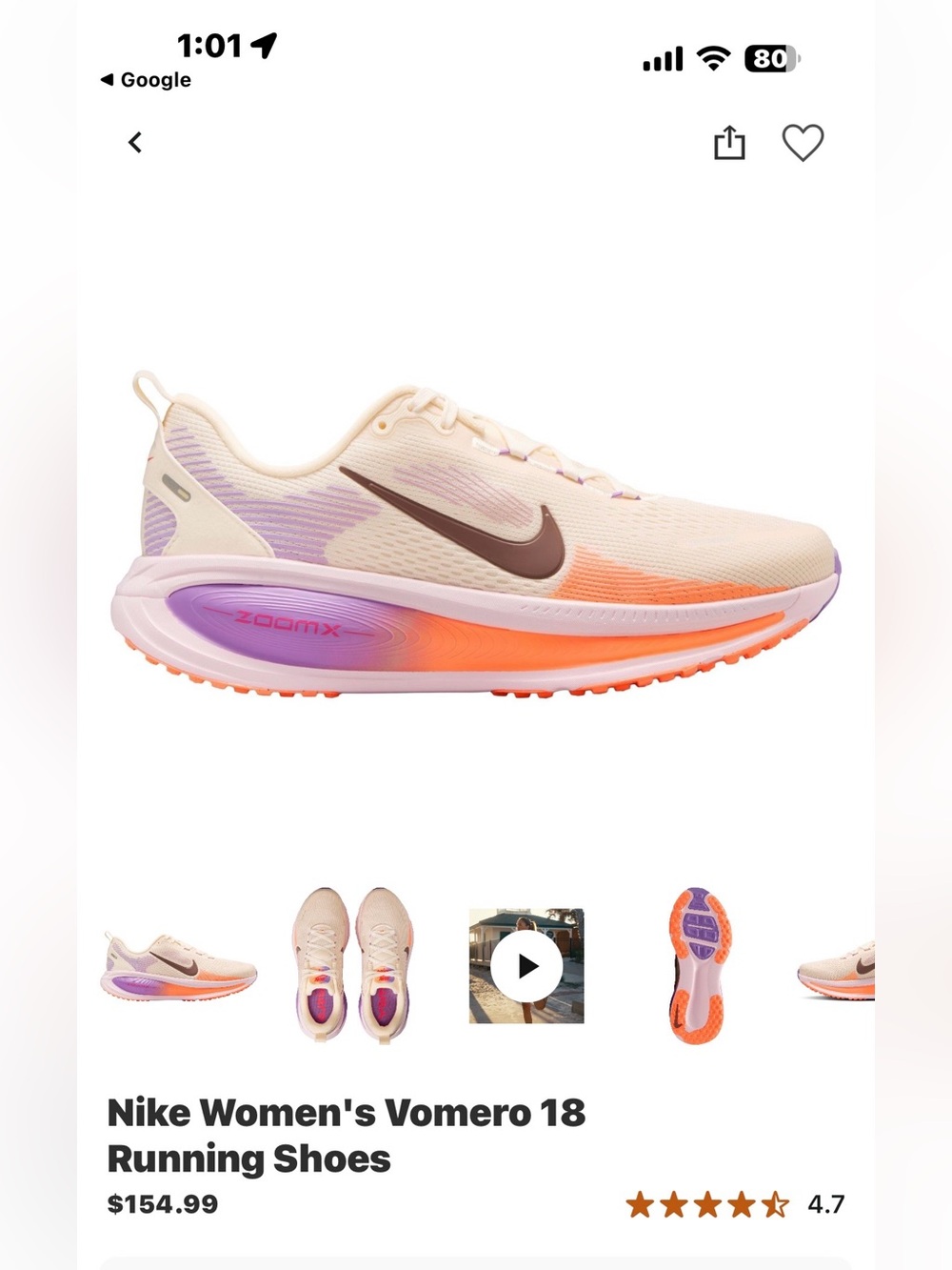 Nike Women's Vomero 18 Running Shoes sz 6.5 woman new in box !!